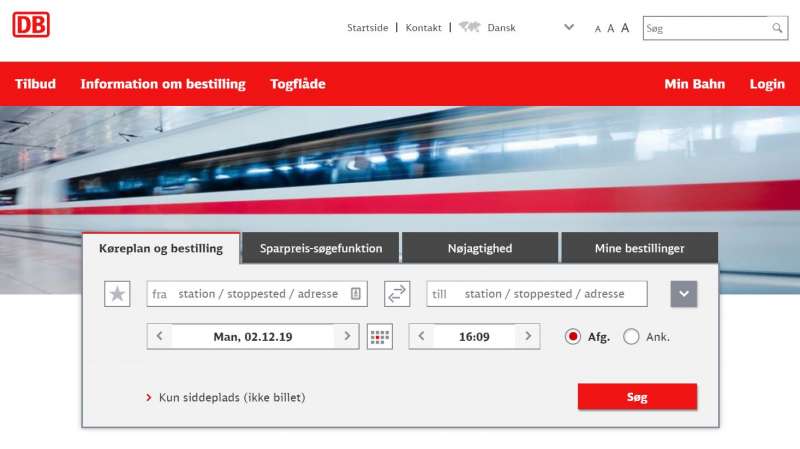 Togbilletter til Sydslesvig kan ofte være billigere på Deutsche Bahns danske hjemmeside end hvis i booker hos DSB Udland
